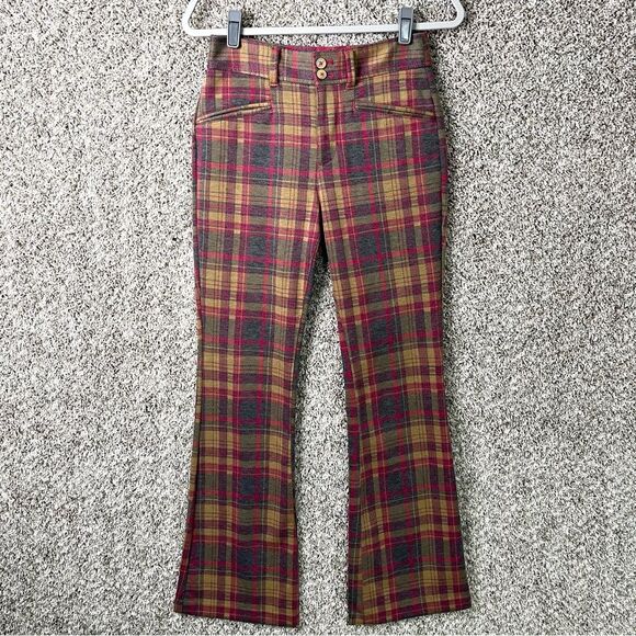 Anthropologie Pants Women’s 0 The Essential Trouser Tan Brown, Pink & Gray Plaid - Picture 2 of 8